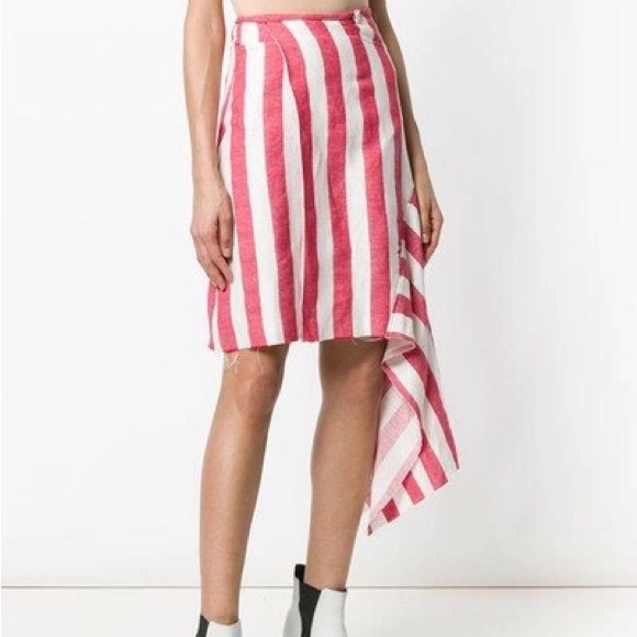 MARQUES' ALMEIDA STRIPED LINEN AND COTTON-BLEND MINI WRAP SKIRT IN RED - Picture 2 of 3